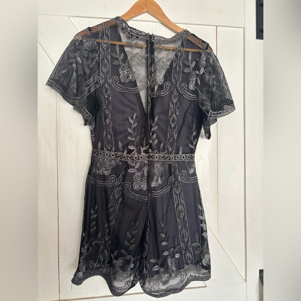 Elegant Navy Blue Lace Romper